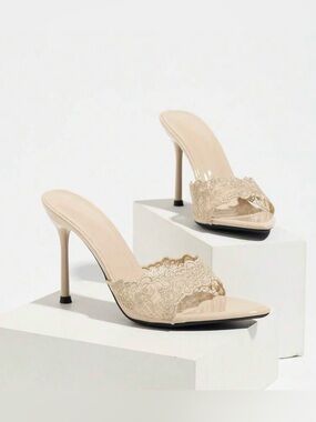 Lace Slide Stiletto Mule - Sleek Open-Toe Heels